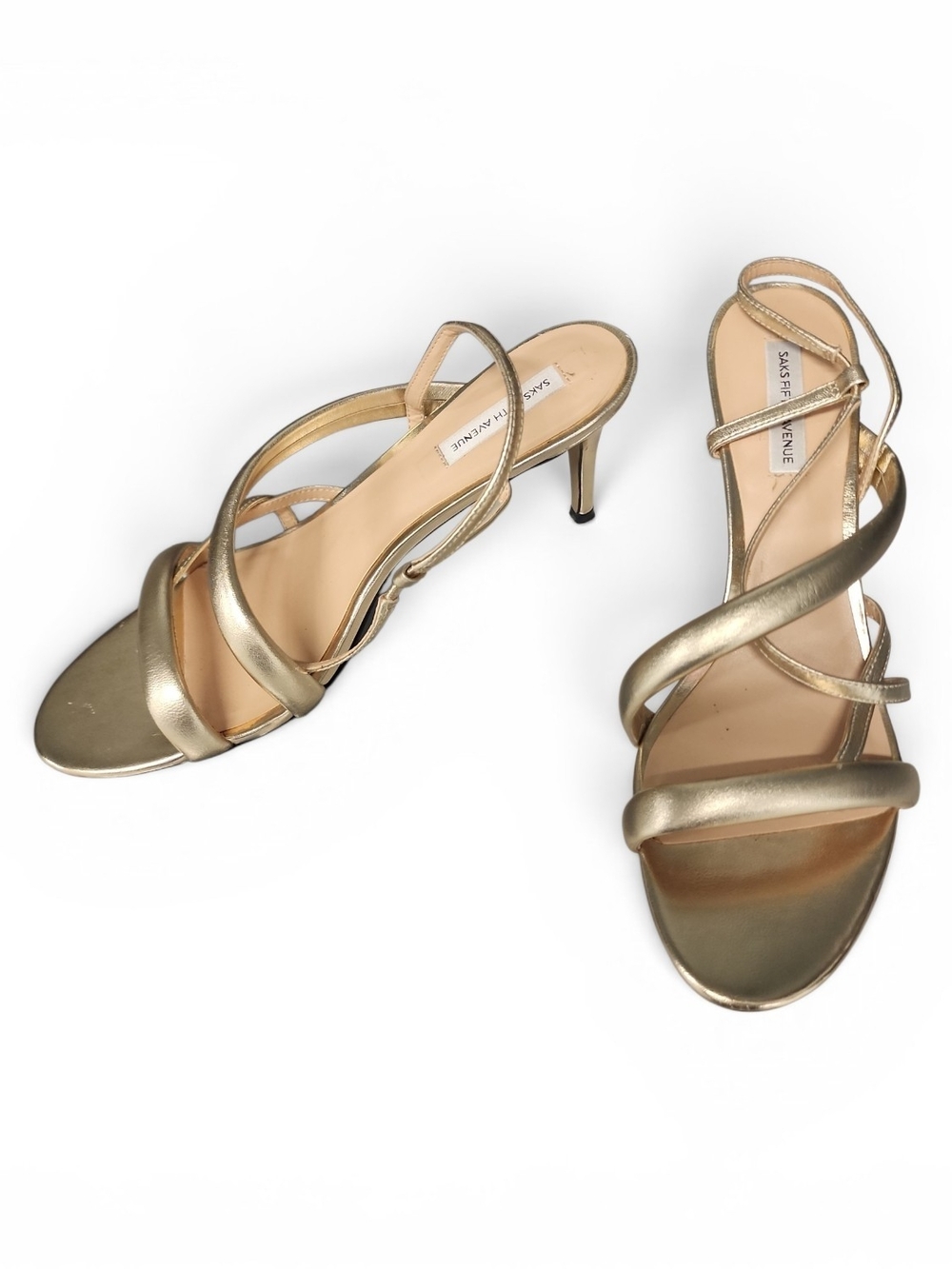Saks Fifth Avenue Metallic Gold Strappy Kitten Heels